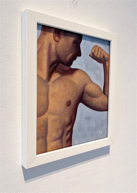 Robert Goldstrom Anatomy Lesson No Figurative Painting Of Male Nude On Sky Blue For Sale