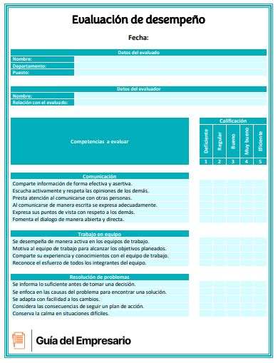 Evaluaci N De Desempe O Formato Plantillas Excel Word Pdf