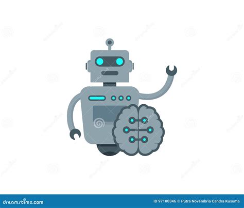 Brain Robot Icon Logo Design Stock Vector Illustration Of Cute