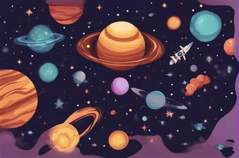 Premium Photo | A digital illustration of planets and planets Cute Aesthetic Wallpapers Images