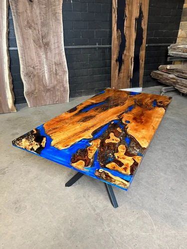 Natural Acacia Wood Multi Blue Epoxy Resin Dining Table River Table