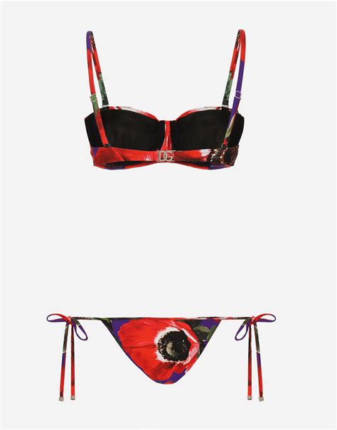 Dolce Gabbana Triangle Bikini With Anemone Print Reversible