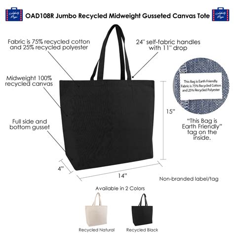 Oad R Jumbo Recycled Midweight Gusseted Canvas Tote Liberty Bags