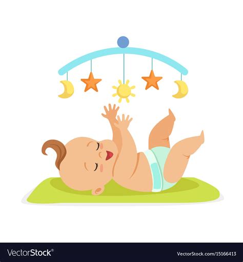 Cute Happy Naked Bain A Diaper Lying In Bed And Vector Image