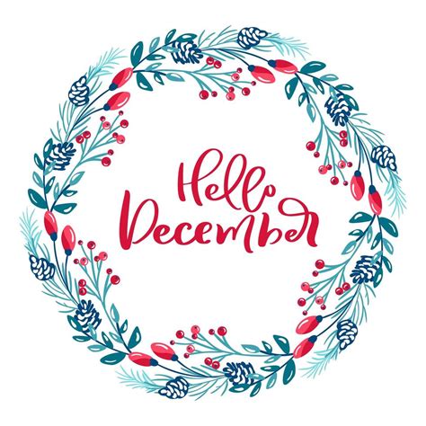 Hello December Text In Floral Winter Wreath 1419956 Vector Art At Vecteezy