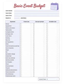 Event Budget Excel Template