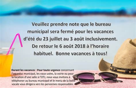 FERMETURE POUR LES VACANCES Municipalité de Saint Ludger