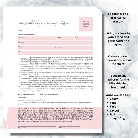 Microblading Consent Form Professional Microblading Forms Etsy