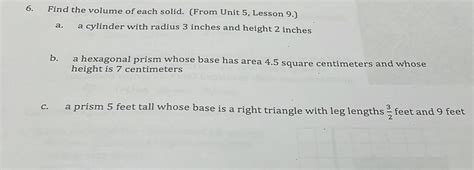 Solved Find The Volume Of Each Solid From Unit Lesson A A