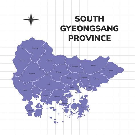 South Gyeongsang province map illustration. Map of the province in ...