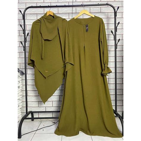 Jual Gamis Muslim Jennaira Set Hijab Khimar Free Cadar Bahan Crinkle