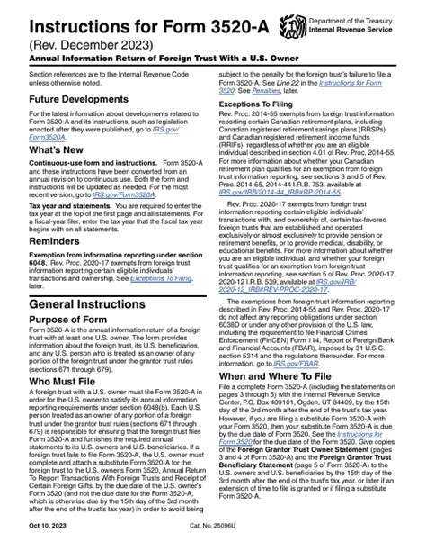 Download Instructions for IRS Form 3520-A Annual Information Return of ...