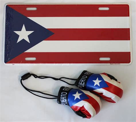 Flagline Puerto Rico Boxing Glove And License Plate Combo Automotive