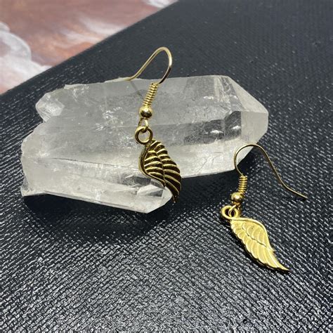 Gold Hook Tiny Angel Wings Earrings Quarter For Depop