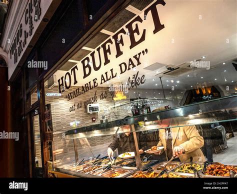 Chinese hot buffet selection 'eat as much as you like' window with ...