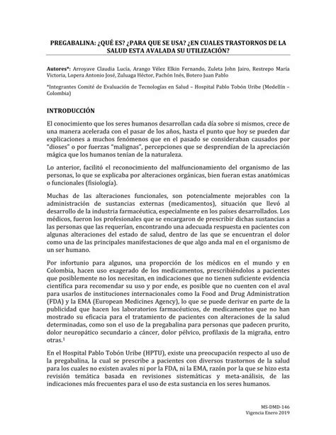 PDF PREGABALINA QUÉ ES PARA QUE SE USA EN CUALES TRASTORNOS DE