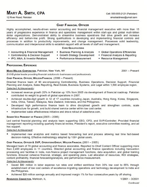 Chief Financial Officer (CFO) Resume Template Example