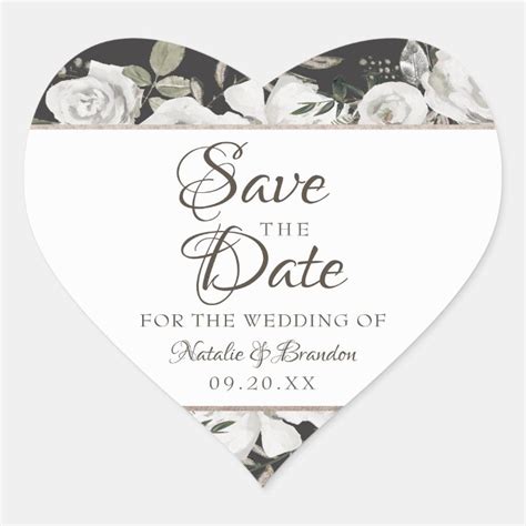 Vintage Cherish White Floral And Roses Save The Date Heart Sticker Zazzle