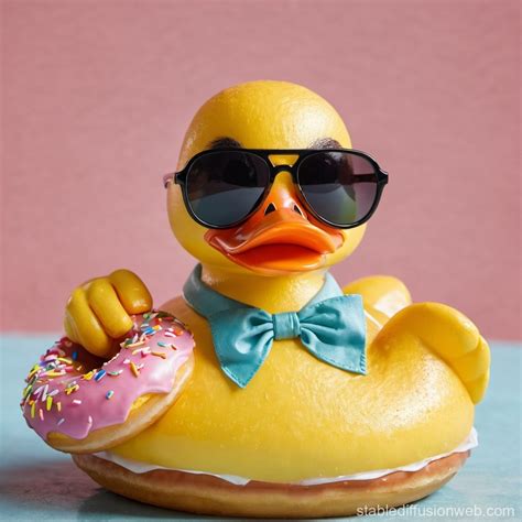 Rubber Duck With Sunglasses On Donut Stable Diffusion Online