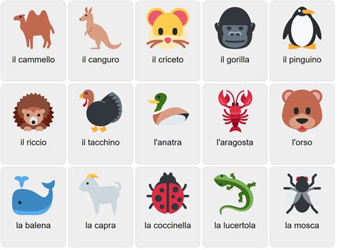 Animals In Italian 2 Vocabulary Game