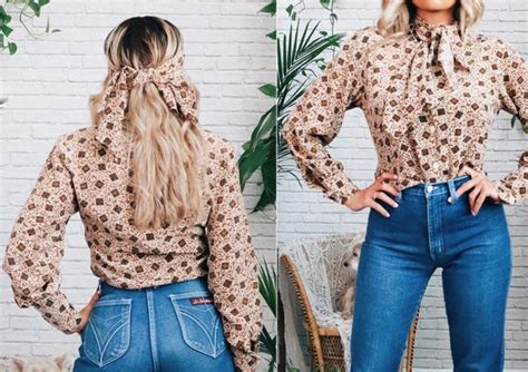 1970s Silk Designer PORTS Blouse 1970 S Pussy Bow Gem