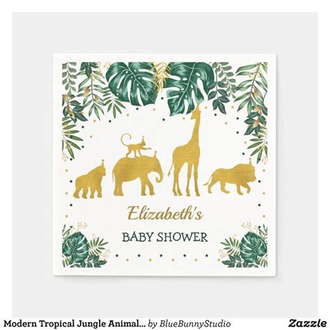 Serviette En Papier Baby Shower Tropical Moderne D Animaux De Jungle