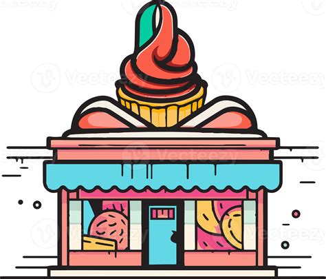 Hand Drawn Vintage Ice Cream Shop Logo In Flat Line Art Style 24786892 Png