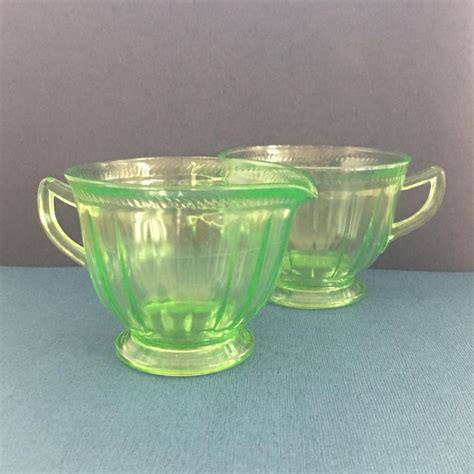 Federal Glass Sugar And Cream Colonial Fluted Green Pattern Etsy