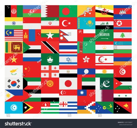 Asia Flags Background All Flags Are Organized Royalty Free Stock Vector 1628730847