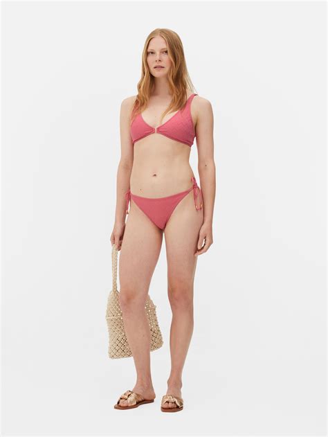 Womens Dark Pink Textured Jacquard Bikini Set Primark