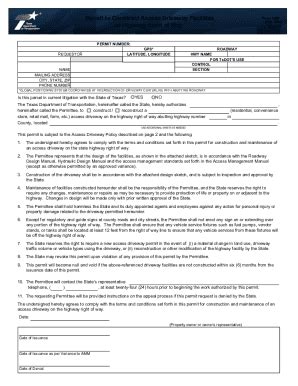 Fillable Online Ftp Txdot Permit To Construct Access Driveway