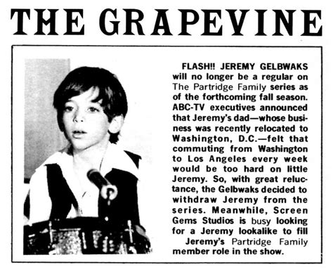 🎼JEREMY GELBWAKS [The Grapevine: Jeremy Leaving The Partridge Family ...