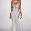 Off The Shoulder Deep V Neckline Sheath Crystal Embellished Wedding