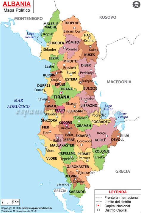 Albania Political Map With Capital Tirana National Off