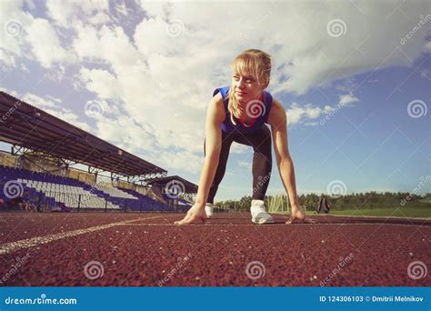 Race Fit Confident Woman In Starting Position Ready For Running Female