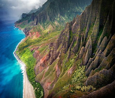 HD wallpaper: aerial view, clouds, nature, Kauai, landscape, coast ...