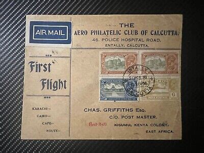 India Airmail First Flight Cover Ffc Entally Calcutta To Port Bell