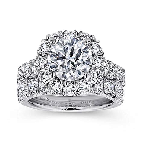 14k White Gold Cushion Halo Round Diamond Engagement Ring