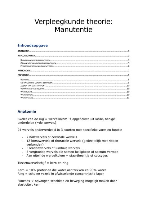 Verpleegkunde Theorie Manutentie Samenvatting Verpleegkunde Theorie