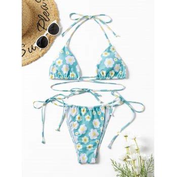 Emmiol Free Shipping Floral Halter Triangle Bikini Swimsuit Green M In Bikini Sets Online