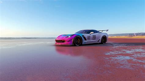 Corvette Beach Blue Car Chevy Madeinforza Pink Sand White Hd