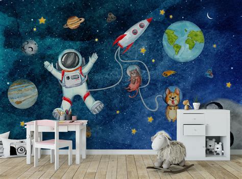 Kids Planets with Astronaut Wallpaper | Peel and Stick | Kids Space ...