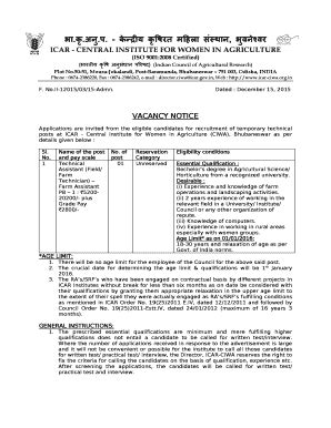 Fillable Online Icar Ciwa Org Advt For Placing On Website Icar Ciwa