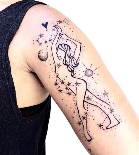 A Sleeve Tattoo Twined With Scorpio Aquarius And Libra Constellation