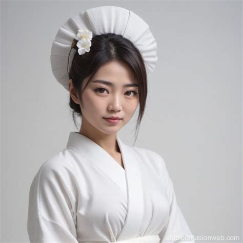 Japanese Woman In White Robe Stable Diffusion Online