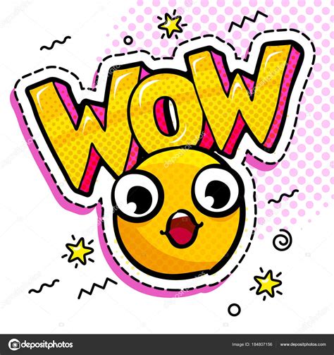 Wow Comic Speech Bubble Yellow Wondered Smile Dots Background Stock