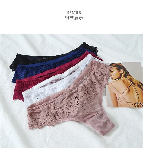 Women Sexy Lace Lingerie Temptation Low Waist Embroidery Thong Transparent Hollow Out Underwear