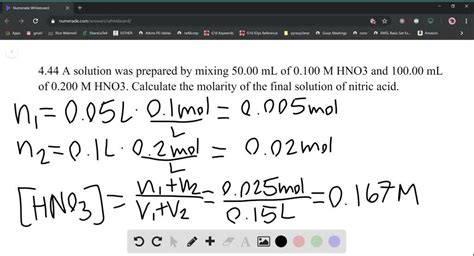 SOLVED A Solution Was Prepared By Mixing 50 00 ML Of 0 100 M HNO3 And