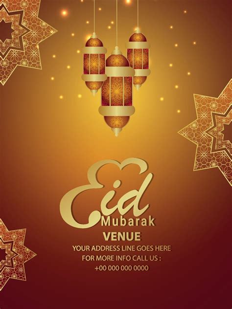 Realistic Eid Mubarak Party Flyer With Arabic Pattern And Lanterns