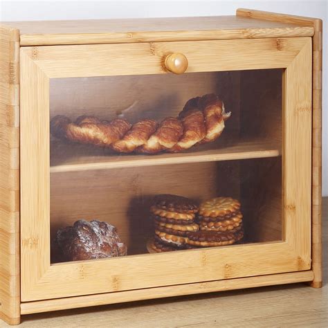 Bamboo Bread Box Storage- 2 Tier Large Capacity Bread Storage Organizer ...